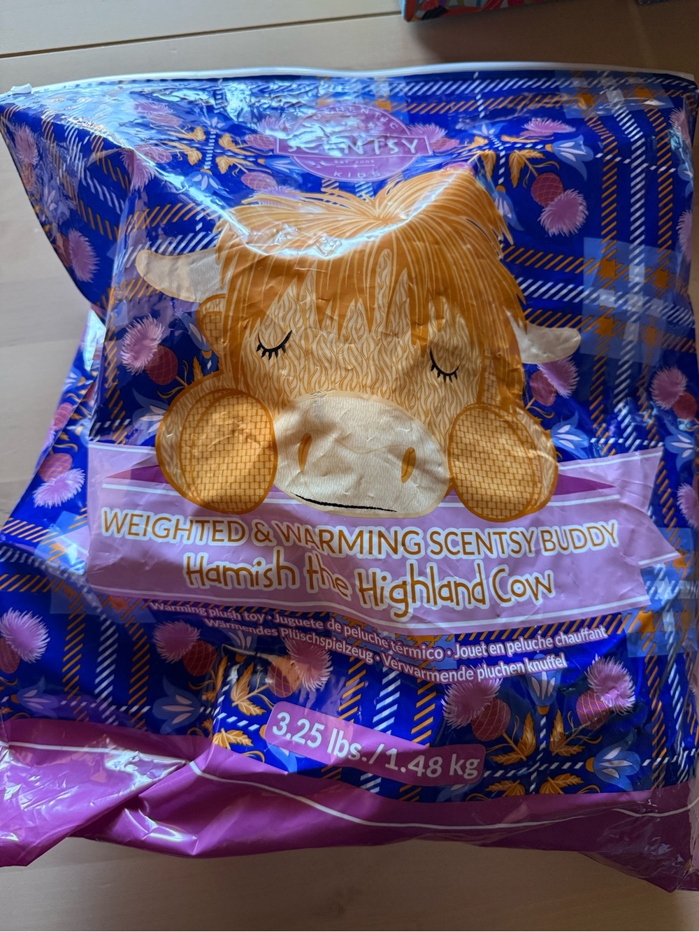 Scentsy Hamish the Highland Cow Plush Buddy - Blue, Pink & Gold